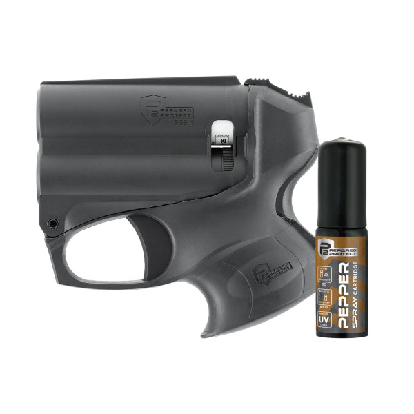 Kit pistolet PGS II Black Prepared 2 Protect avec lampe 200 lumens et bombe au poivre 11 ml