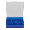 Boîte de rangement munitions cal 9mm Megaline bleue couvercle transparent 100 cartouches