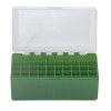 Boîte de rangement munitions Megaline calibre 243 verte couvercle transparent 50 cartouches