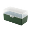 Boîte de rangement munitions Megaline calibre 243 verte couvercle transparent 50 cartouches