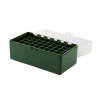 Boîte de rangement munitions Megaline calibre 243 verte couvercle transparent 50 cartouches