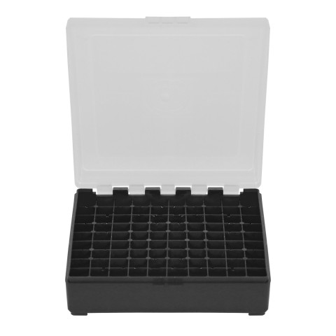Boîte de rangement munitions Megaline 100 cartouches calibre 22LR et 25 ACP couvercle transparent