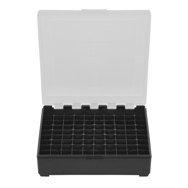 Boîte de rangement munitions Megaline 100 cartouches calibre 22LR et 25 ACP couvercle transparent